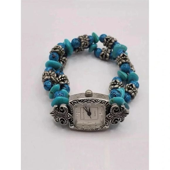 Geneva Genuine Turquoise Beaded Bracelet Watch with Silver Tone Accents O/S - Picture 6 of 8